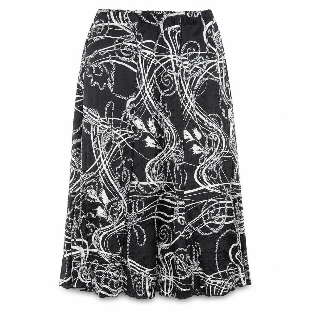 Front view of Saloos women’s blue geometric polyester a-line skirt, size UK 14