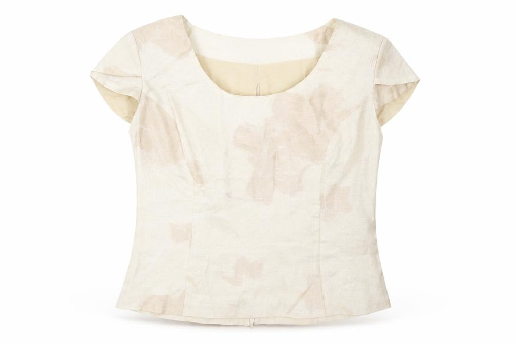 Front view of MARIA COCA women’s ivory acetate basic t-shirt, size UK 18, boat neck