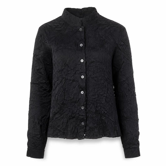 Front view of Per Una women’s black polyester basic button-up, size UK 10, crew neck