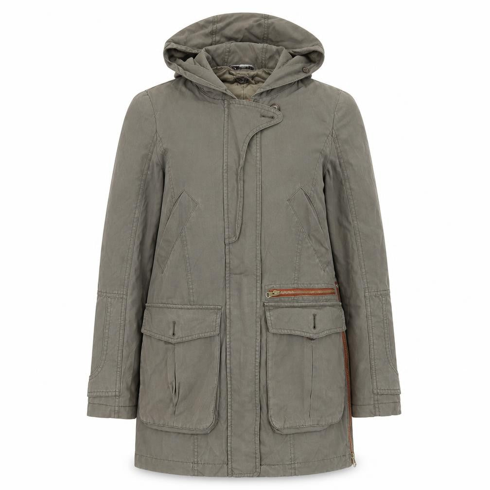 Front view of Zara women’s green jacket coat, size XS, zip