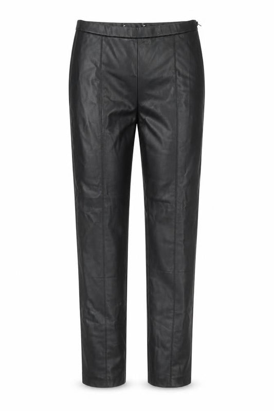 Front view of Zara women’s black polyurethane trousers, size UK 24, in, 28-inch leg regular zip