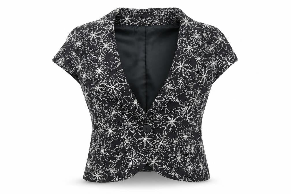Kaliko Womens Black Floral Jacket Blazer Size 14 Button - Frill Style Hem