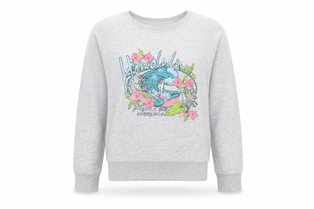New Look Girls Grey Cotton Pullover Sweatshirt Size 12-13 Years - Honolulu Surfer
