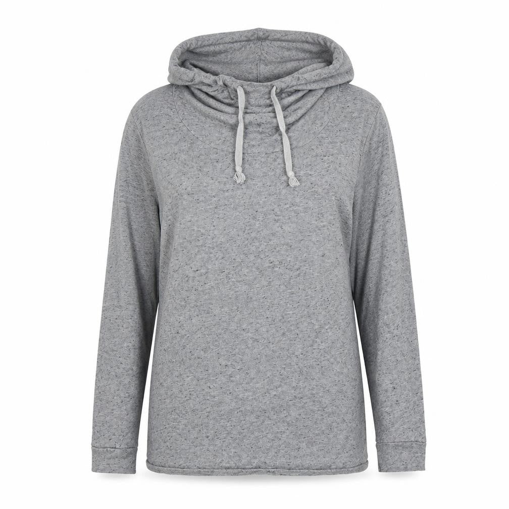 Front view of River Island women’s grey polyester pullover hoodie, size M, pullover