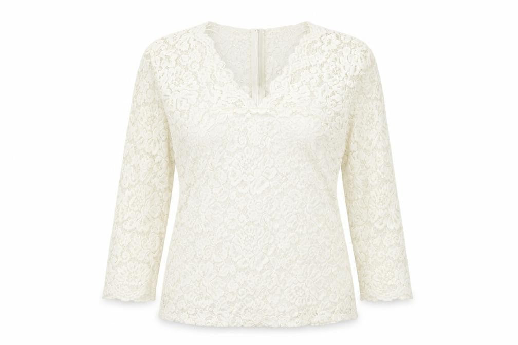 Front view of Diego Reiga women’s white floral viscose basic t-shirt, size UK 8, v-neck