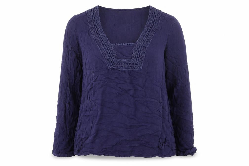 Front view of Papaya women’s blue viscose basic blouse, size UK 10, square neck