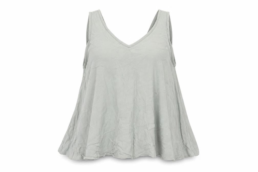 Front view of Preworn women’s green polyester basic tank, size UK 12, v-neck