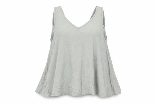 Front view of Preworn women’s green polyester basic tank, size UK 12, v-neck