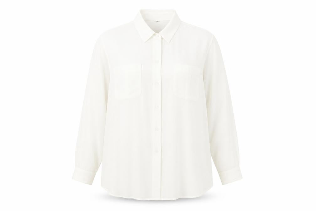 Front view of Berkertex women’s white polyester basic button-up, size UK 20, collared