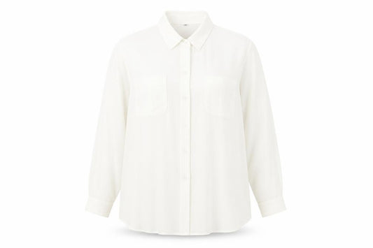 Front view of Berkertex women’s white polyester basic button-up, size UK 20, collared