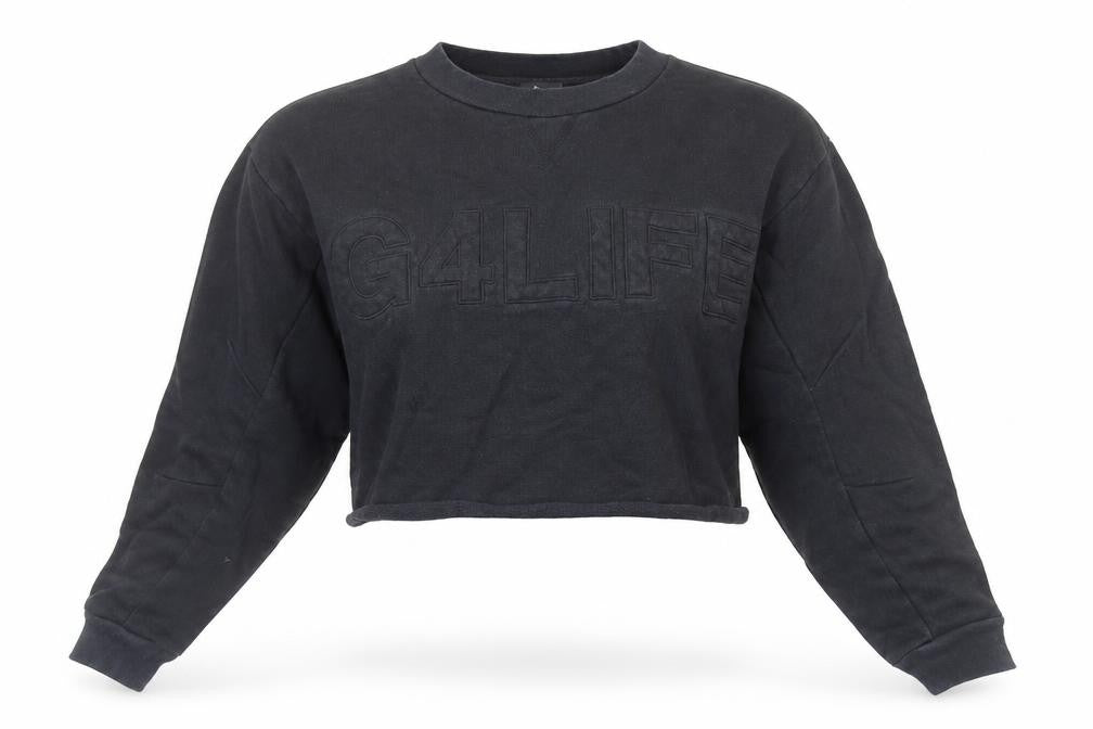 Front view of River Island women’s black 100% cotton pullover sweatshirt, size UK 8, pullover - cropped