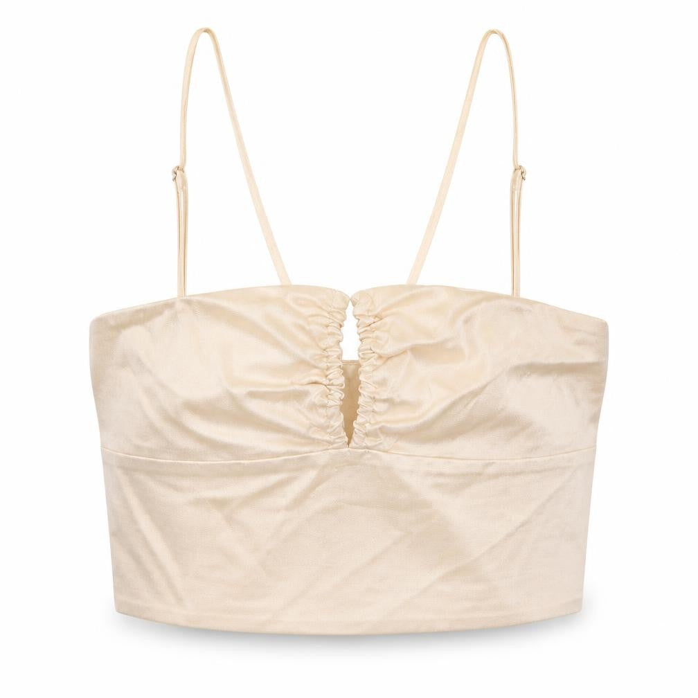 Front view of Zara women’s pink viscose cropped tank, size UK 4, square neck