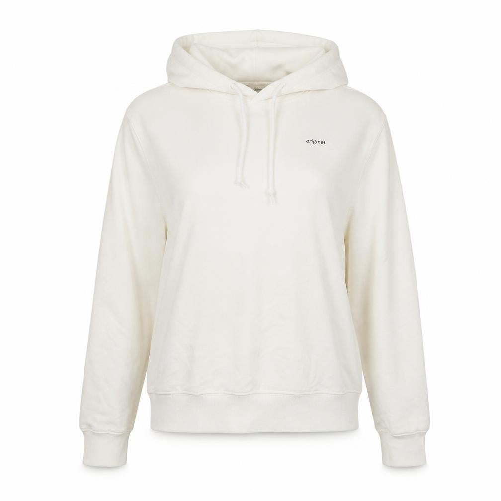 Front view of H&M women’s ivory cotton pullover hoodie, size S, pullover - original