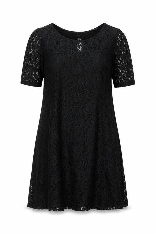 Front view of Dorothy Perkins women’s black floral polyester a-line, size UK 10, boat neck pullover