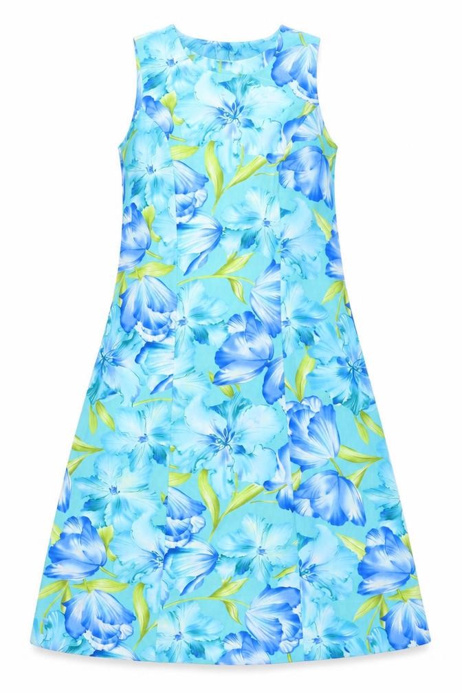 Front view of Premier women’s blue floral polyester a-line, size UK 6, scoop neck pullover -, size UK 6-8