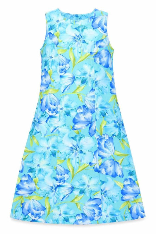 Front view of Premier women’s blue floral polyester a-line, size UK 6, scoop neck pullover -, size UK 6-8