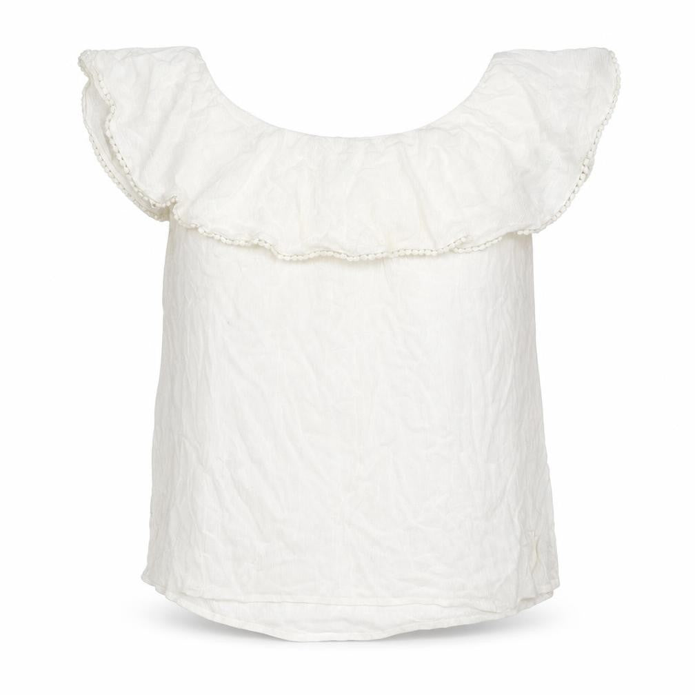Front view of Pimkie women’s white viscose basic t-shirt, size M, off the shoulder