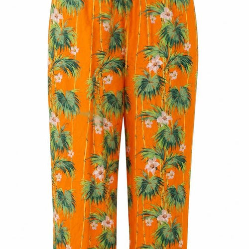 ASOS Womens Orange Floral Modal Bloomer Trousers Size 12 L30 in Regular Drawstring - Palm Trees