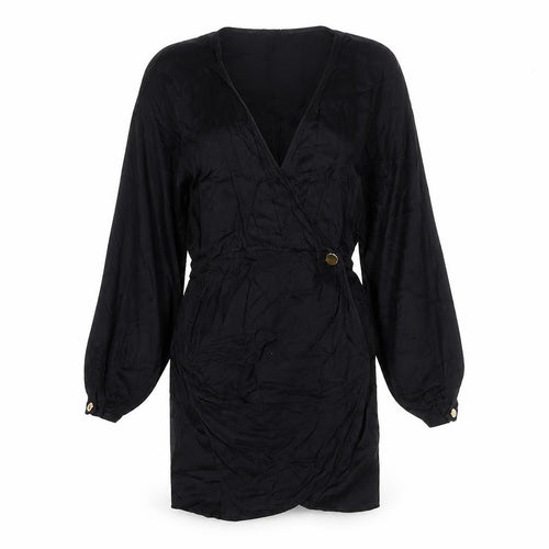 Zara Womens Black Viscose Shirt Dress Size M V-Neck Pullover