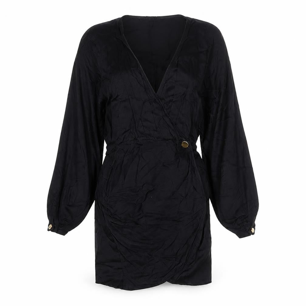 Zara Womens Black Viscose Shirt Dress Size M V-Neck Pullover