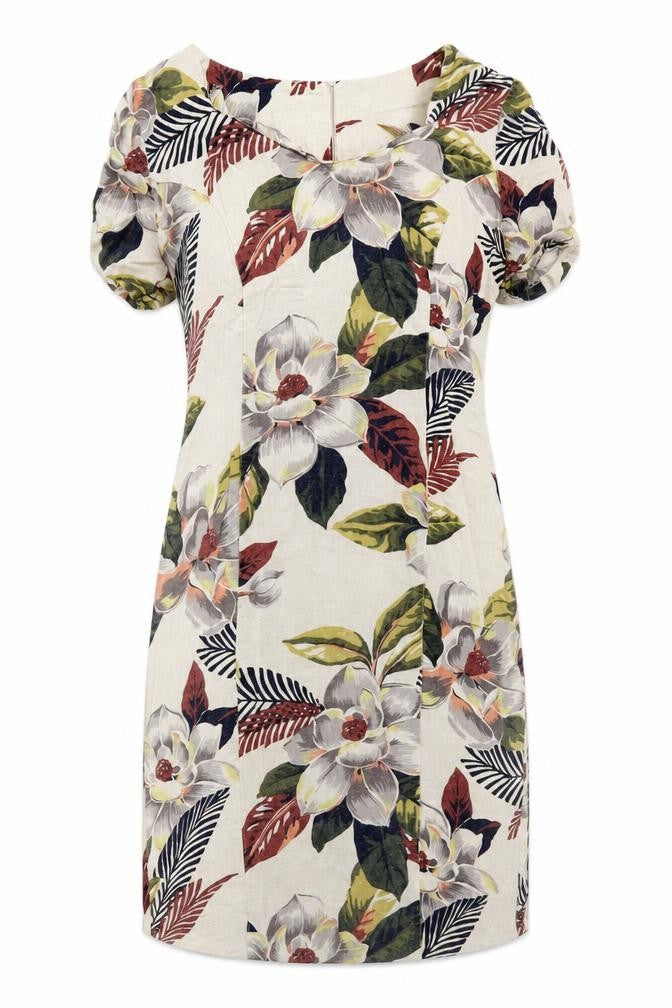 NU-OZ Womens White Floral Polyester A-Line Size 10 Boat Neck Zip