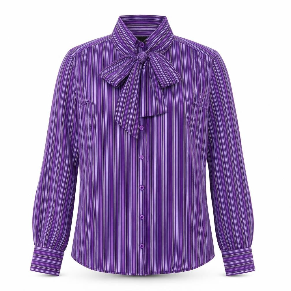 Incorporate Wear Womens Purple Striped 100% Cotton Basic Button-Up Size 8 Mock Neck