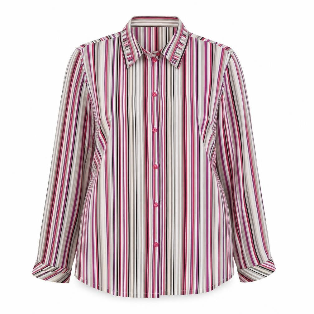 Front view of Sommermann women’s multicoloured striped polyester basic button-up, size UK 16, collared