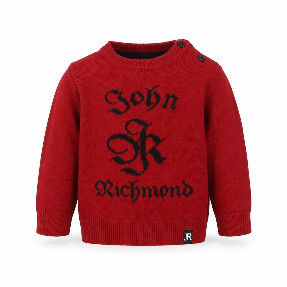 Front view of John Richmond boys’ red cotton basic t-shirt, size 9-12, months crew neck pullover