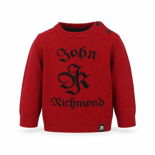 Front view of John Richmond boys’ red cotton basic t-shirt, size 9-12, months crew neck pullover