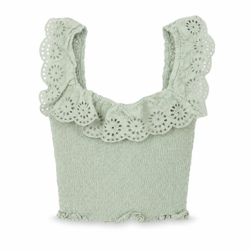 New Look Girls Green Viscose Cropped Tank Size 12 Years Square Neck Pullover