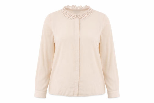 Front view of Dorothy Perkins women’s pink floral polyester basic button-up, size UK 16, collared