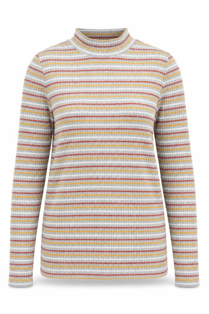 Front view of Papaya women’s multicoloured striped polyester basic blouse, size UK 18, mock neck