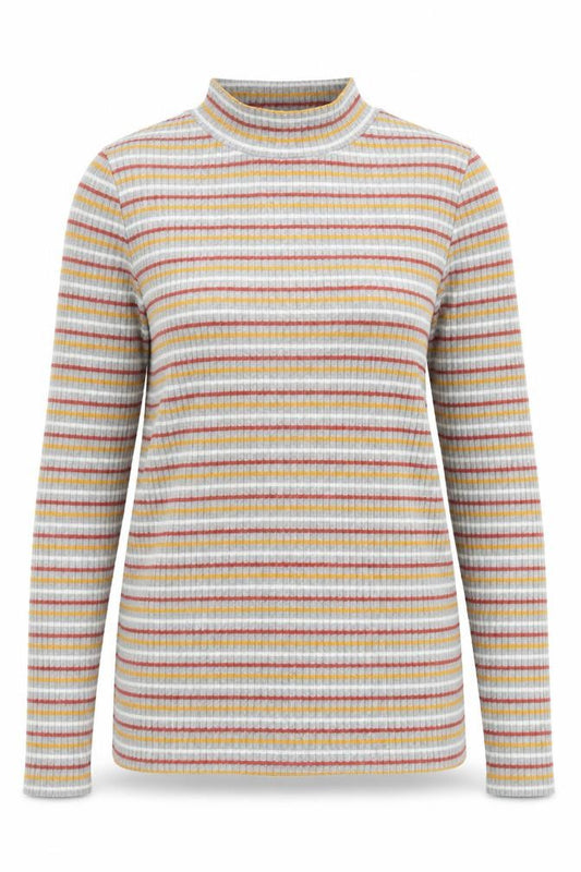 Front view of Papaya women’s multicoloured striped polyester basic blouse, size UK 18, mock neck
