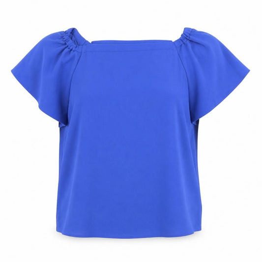Front view of George women’s blue polyester basic blouse, size UK 12, round neck