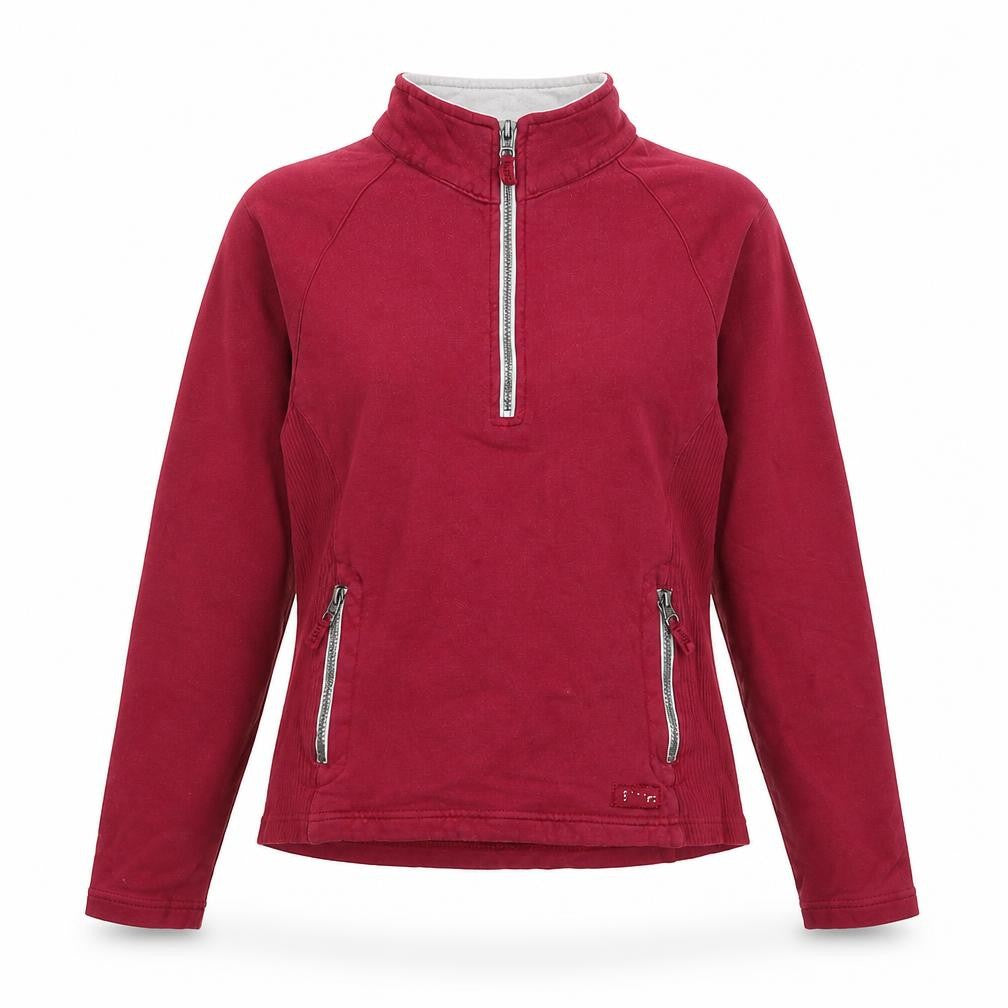 Front view of Musio women’s pink cotton pullover sweatshirt, size UK 10, zip