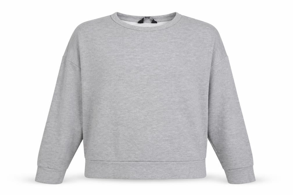 Front view of Dorothy Perkins women’s grey cotton pullover sweatshirt, size UK 8, pullover