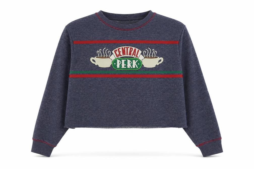 Front view of Primark women’s blue polyester pullover sweatshirt, size XS, pullover - central perk friends