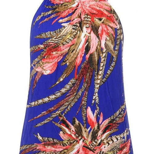 Preworn Womens Blue Geometric Polyester Camisole Tank Size L Boat Neck