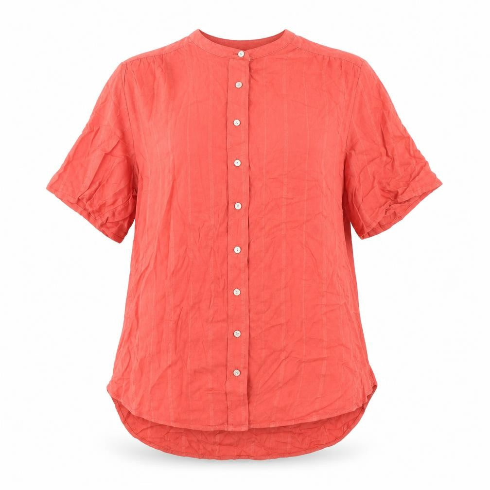 Front view of Marks & Spencer women’s red viscose basic blouse, size UK 14, round neck