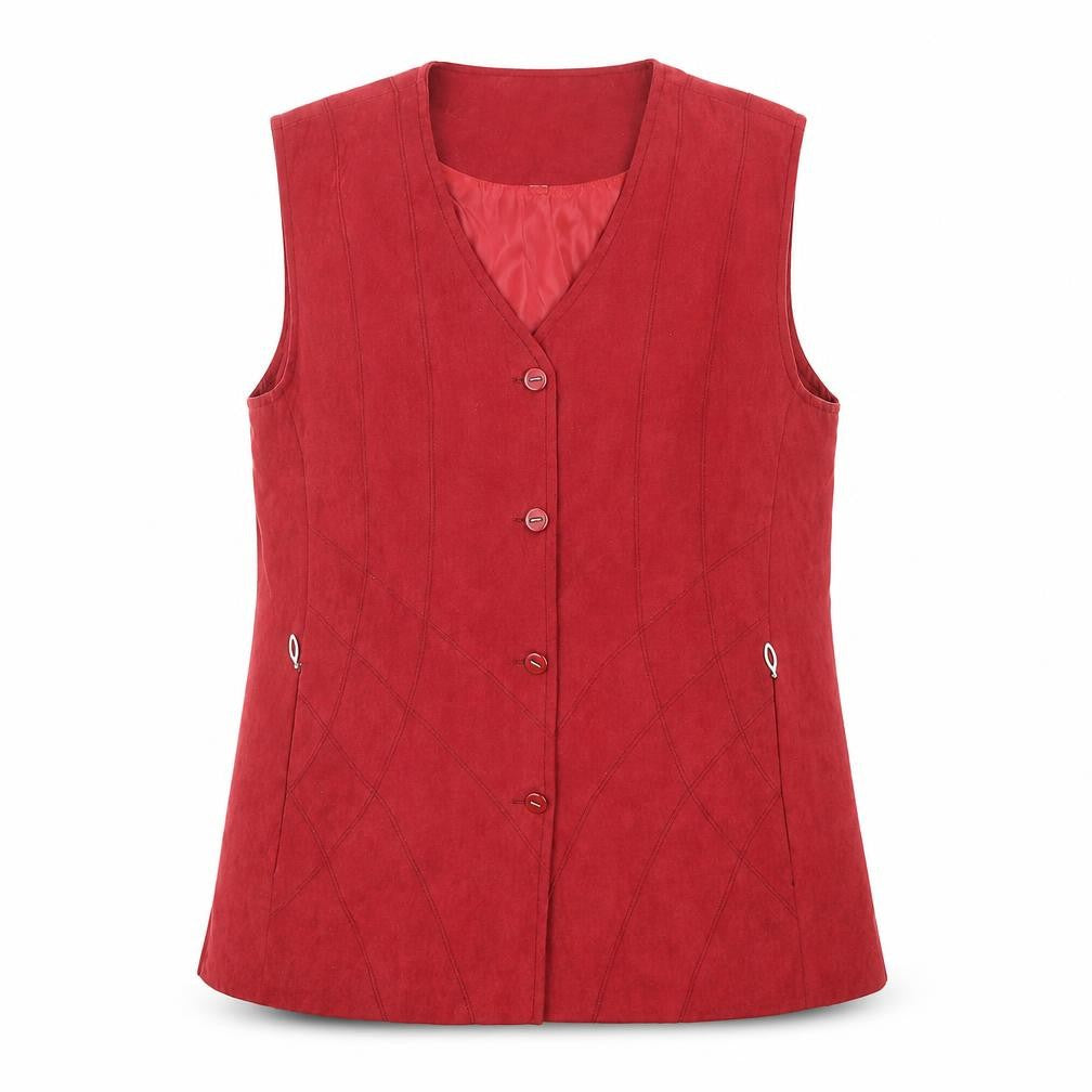 Front view of Mian women’s red gilet blazer, size M, button