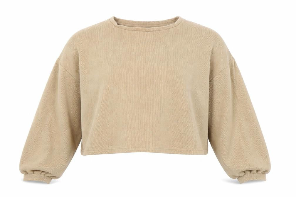 Front view of New Look women’s beige round neck cotton jumper, size M
