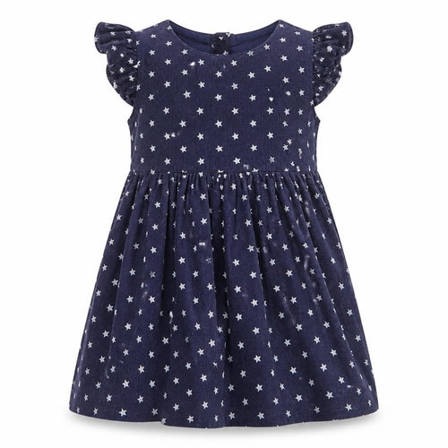 Very Girls Blue Geometric Cotton A-Line Size 2-3 Years Crew Neck Button - Star Pattern