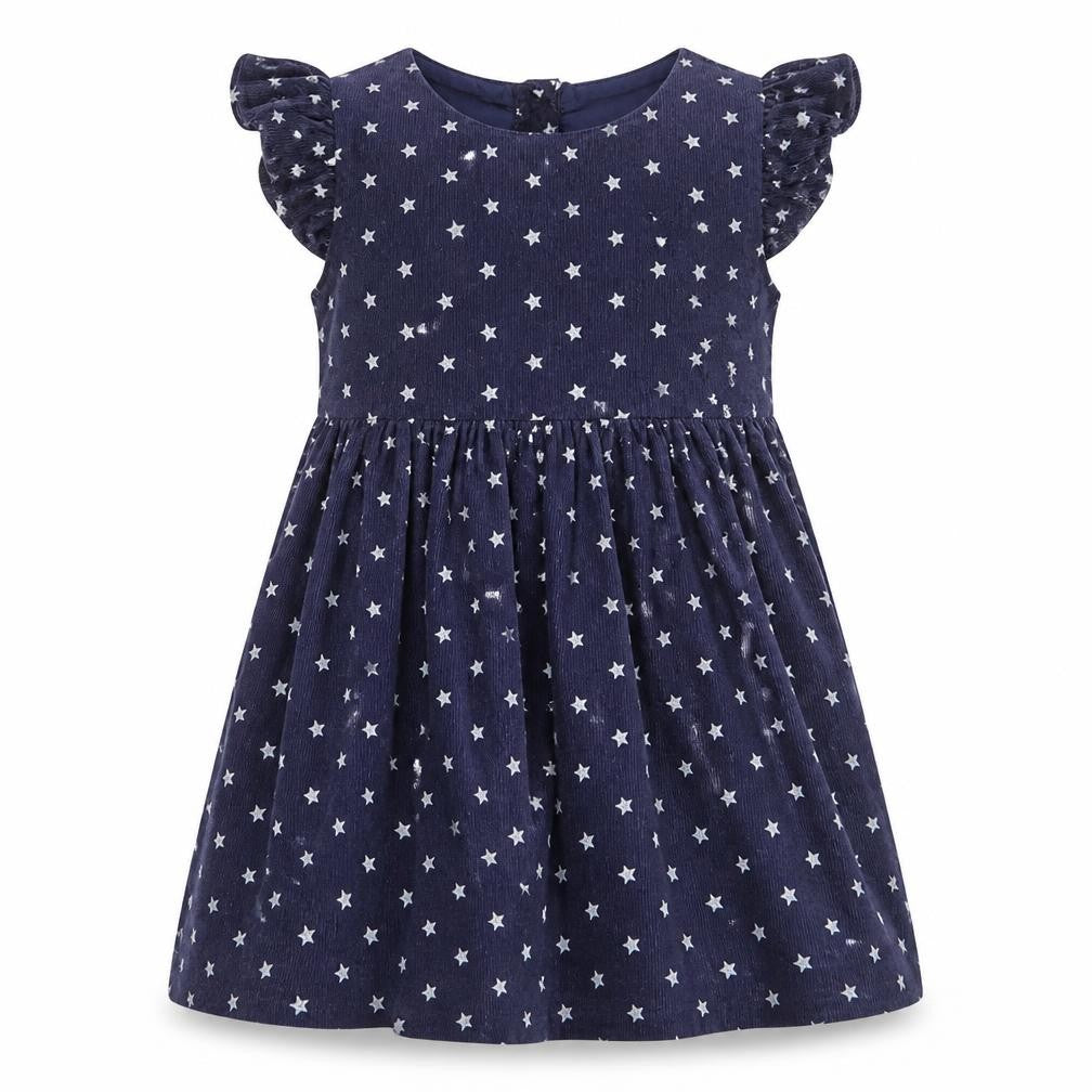 Very Girls Blue Geometric Cotton A-Line Size 2-3 Years Crew Neck Button - Star Pattern