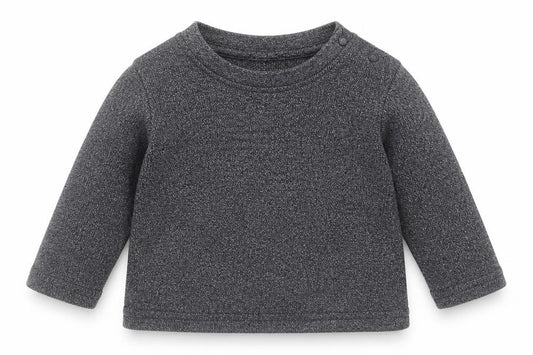 Front view of Primark Baby Grey Cotton Basic T-Shirt, size 3-6, Months Crew Neck Snap