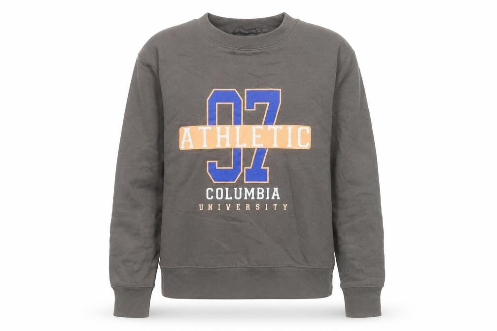 Front view of PRETTYLITTLETHING women’s grey cotton pullover sweatshirt, size XS, pullover - columbia university
