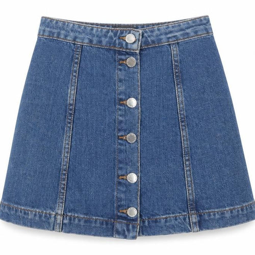 Topshop Womens Blue Cotton A-Line Skirt Size 6 Button