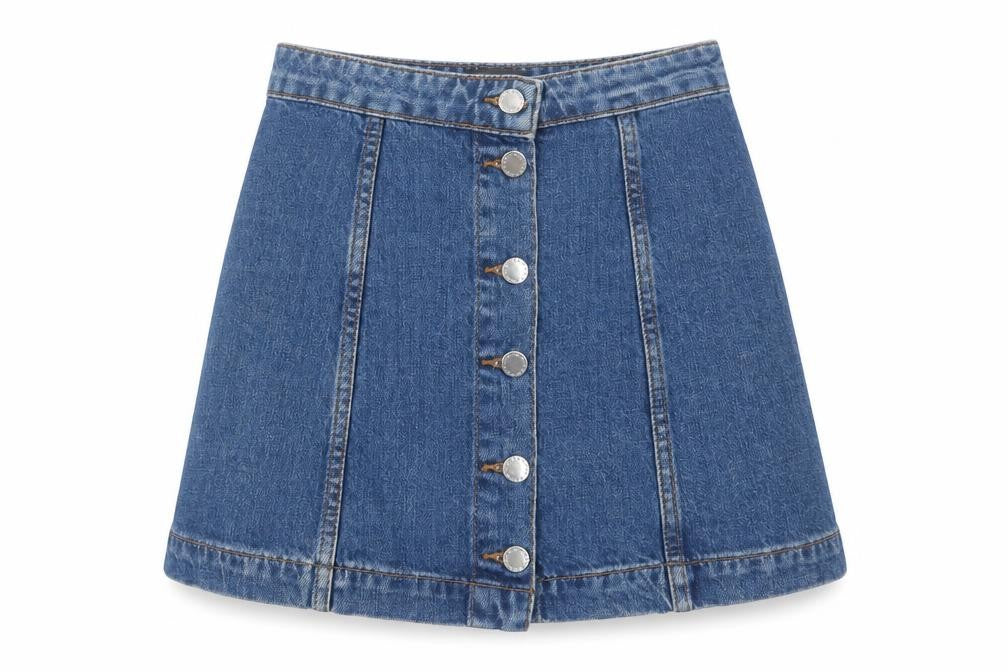 Topshop Womens Blue Cotton A-Line Skirt Size 6 Button