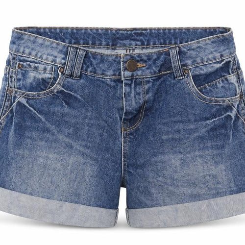 YESYES Womens Blue Cotton Boyfriend Shorts Size 8 L4 in Regular Button