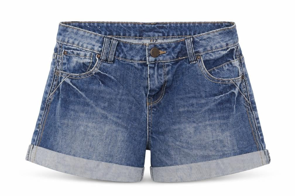 YESYES Womens Blue Cotton Boyfriend Shorts Size 8 L4 in Regular Button
