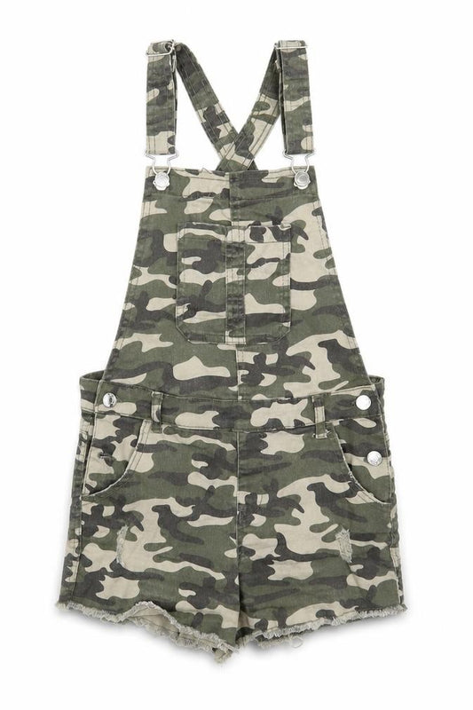 Denim & Co. Girls Green Camouflage Cotton Dungaree One-Piece Size 11-12 Years Button